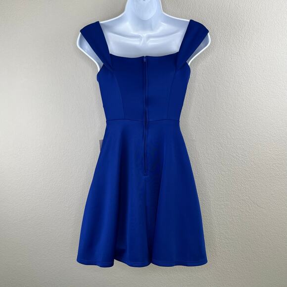 Teeze Me Royal Blue Off The Shoulder Pleated Fit & Flare Dress SM Junior 3 NWT - Picture 13 of 14